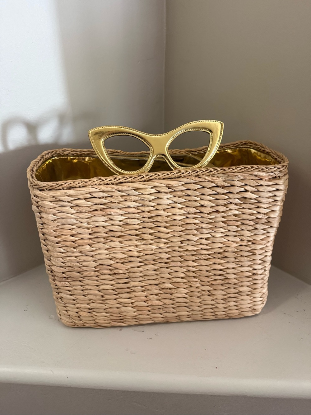 Charlotte Olympia Metallic Gold Cat-Eye Sunglasses Tote Bag